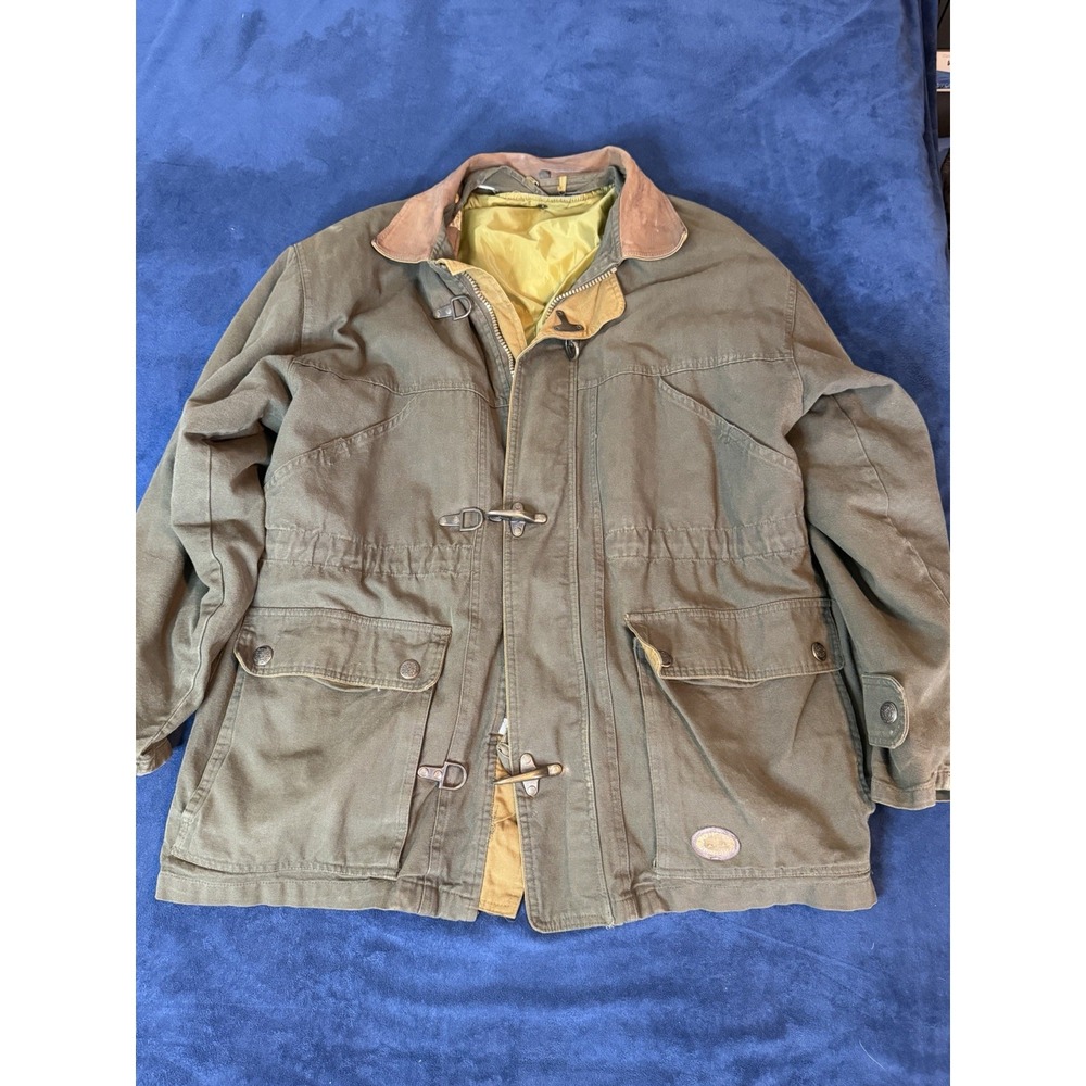Tweed River Fireman Barncoat Mens Large Leather Canvas Heavyweight Jacket Green